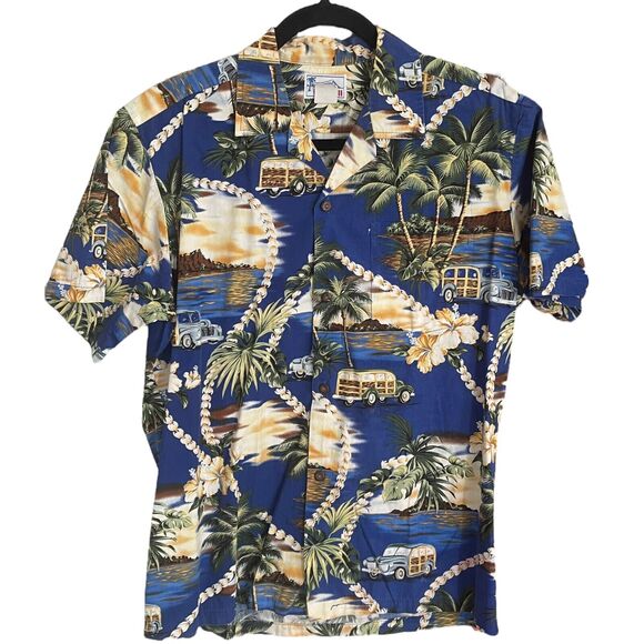 Mens Hawaiian Shirt Woody Diamond Head Palm Vintage Hawaii Brand Cotton Small - Picture 1 of 4